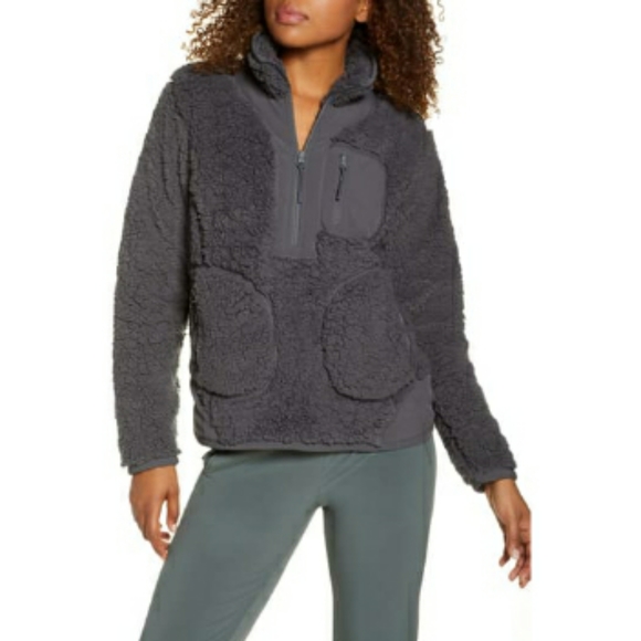Zella Sweaters - Zella Faux Shearling High Collar Gray Pullover